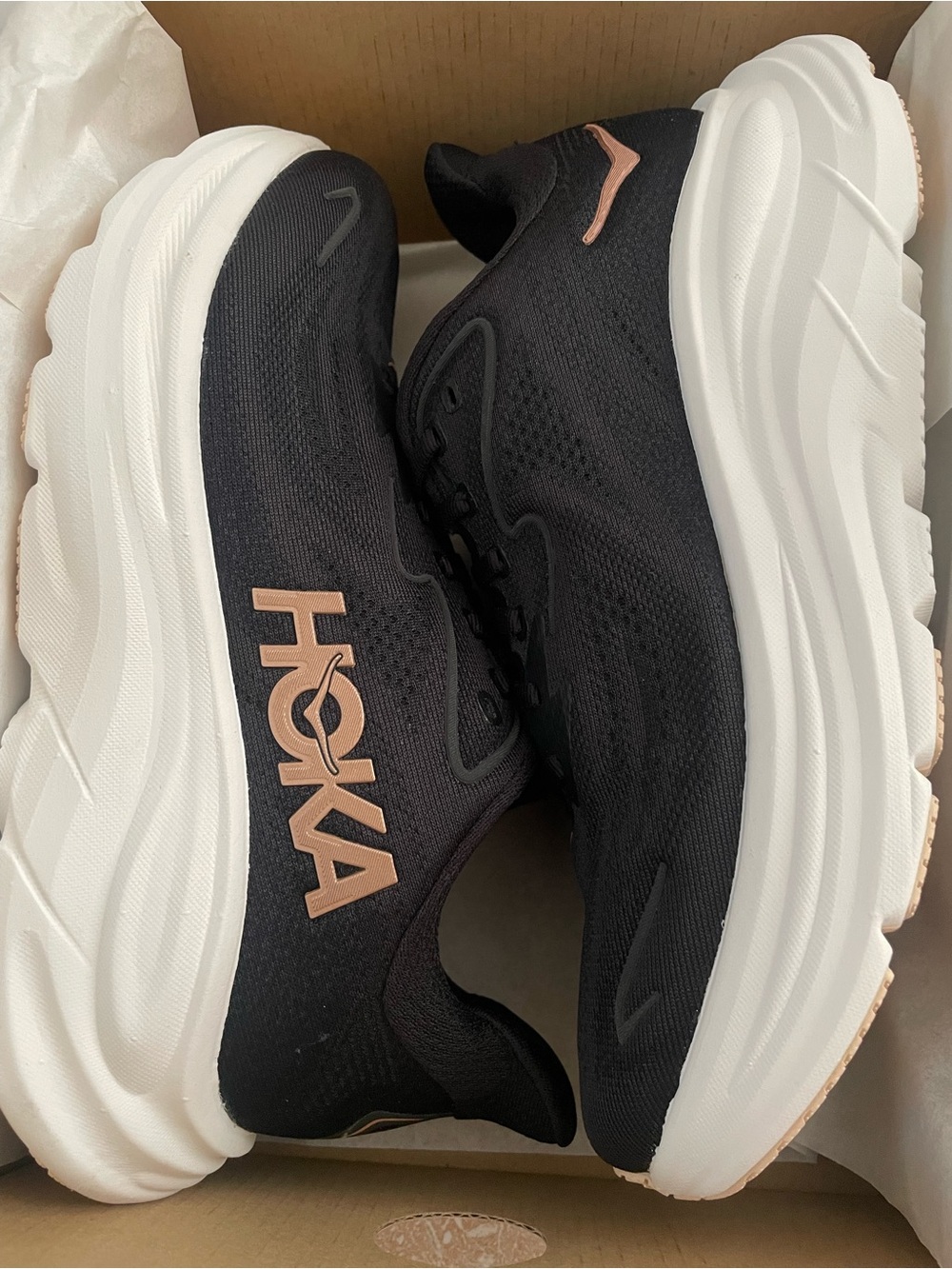 HOKA Women's Clifton 10 Running Shoe Black and Rose Gold - Picture 2 of 5